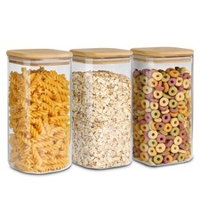 Airtight Glass Storage Canister with Wood Lid , Clear Food Storage