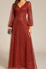 Ever Pretty Dress Womens 20 Burnt Orange Sequin Long Sleeve Formal Maxi Gown