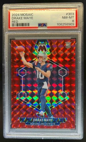 2024 Mosaic Drake Maye RC Red Prizm Rookie #303 Patriots PSA 8