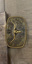 Western Longhorn Steer Belt Buckle Antique Silver & Gold Finish Cowboy Rodeo