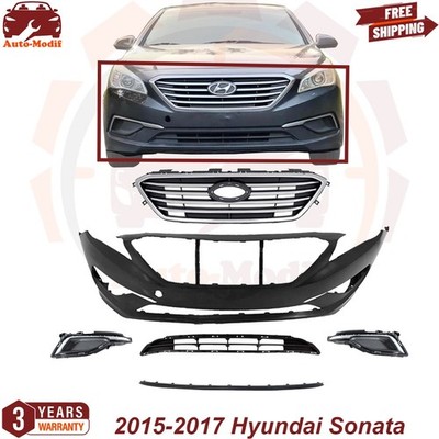 Fits 2015-2017 Hyundai Sonata Front Bumper Cover Kit W/ Upper Lower Grille