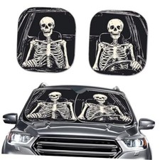Funny Skeleton Car Windshield Sun Shade for Most Cars SUVs, 2 Packs Folding