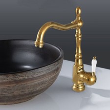 Gold Color Brass Bathroom Kitchen Sink Swivel Spout Faucet Mixer Tap egf070