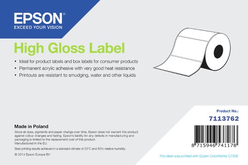 Epson High Gloss Label Die-Cut Roll 76Mm X 127Mm 960 Labels. Label Type: Self-Ad