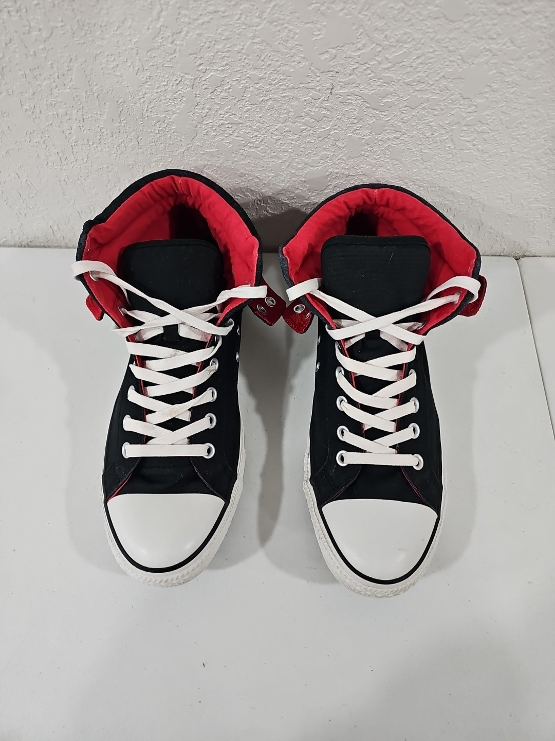 RARE Converse All Star Black  Custom Sneakers W/ Red Fold Down Flaps Size Men 12 thumbnail 2