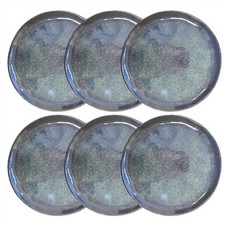 Set of Blue Brown Stoneware Side Plates, 20cm Reactive Glaze Ceramic Plates