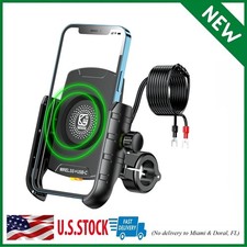 Motorcycle Phone Mount with Qi 15W Wireless Charger USB C 20W Black