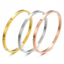 Gold Silver Rose Gold 3 Pack Plated Stainless Steel Bangle Bracelet Gift 6mm
