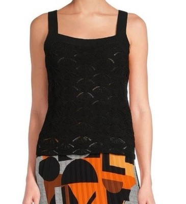 KARL LAGERFELD PARIS Lace Crochet Sweater Tank Top Black Lined Size Large NWT