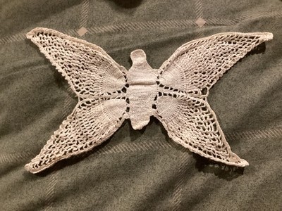Vintage Hand Made Crochet Butterfly Doily  10  wing span Off-white Color