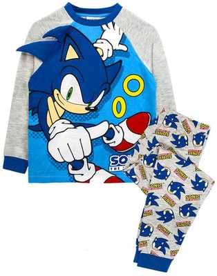 Sonic the Hedgehog Blau 3D Applique Langärmeliges Pyjama-Set mit langem Bein Uni