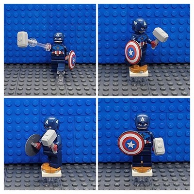 LEGO  Captain America Minifigure (sh0852) w/Shield & Mjolnir (Thor's Hammer) NEW