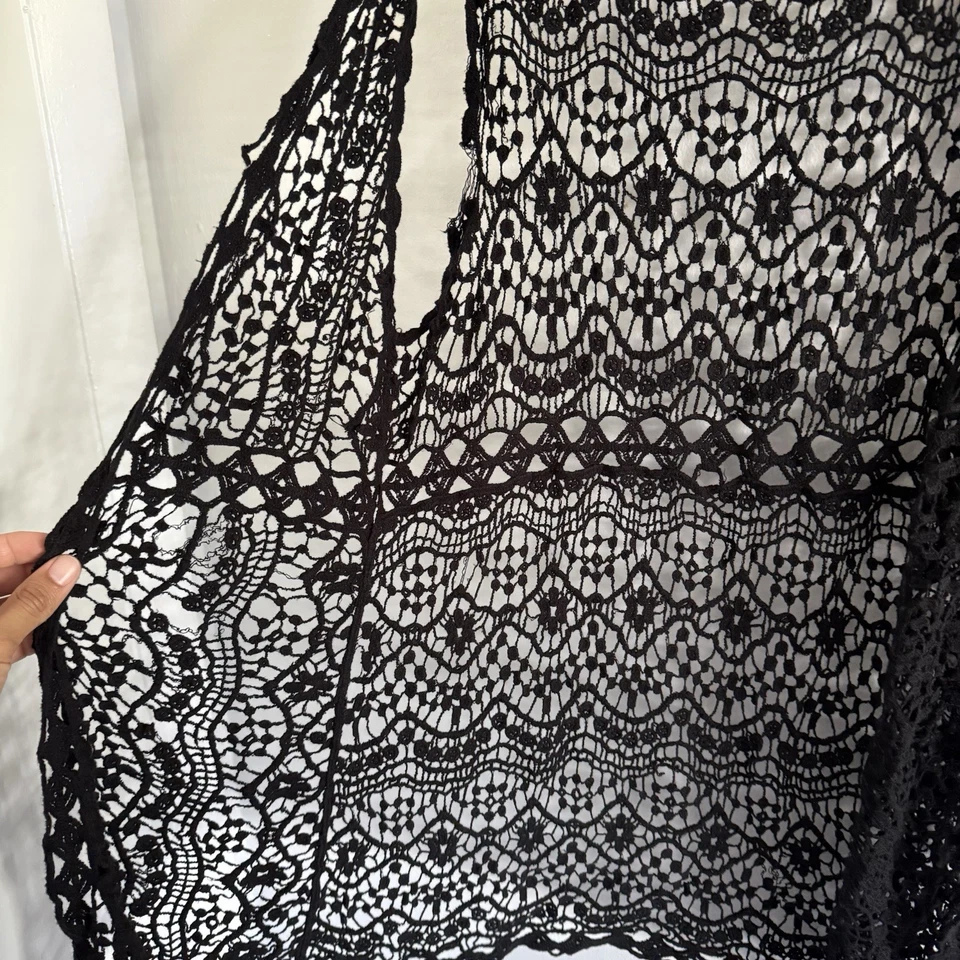 Top sin mangas de bikini de playa de ganchillo tejido Mudd negro OSFA Boho Foto 2 de 4