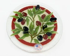 Peggy Karr Tuscany Fused Glass Bread Butter Roll Plate Retired Design Olives 6"