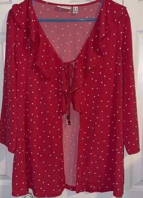 Susan Graver Womens Cardigan Top Front Tie Size L 3/4 Sleeve Pink Polka Dot(7)