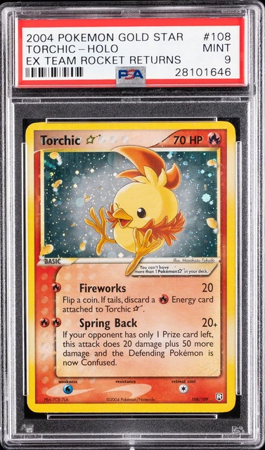 2004 POKEMON EX TEAM ROCKET RETURNS GOLD STAR #108 TORCHIC-HOLO PSA 9