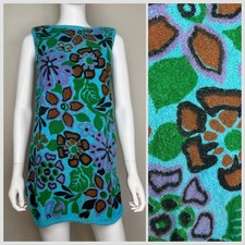 Vtg 1960s Floral Terry Cloth Dress 60s Sherry Miami Swim Beach Towel Cover Up XS