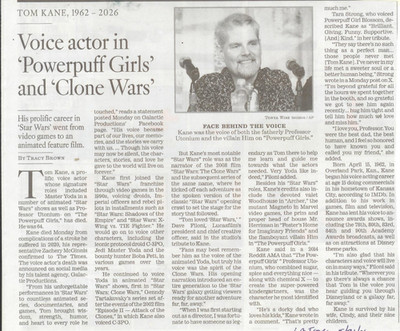 Tom Kane Obituary- L.A.Times May 21, 2026--Yoda Star Wars/Voice Actor/4Fans