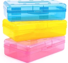 3 Pack Pencil Case, Large Hard Pencil Box Bulk, Clear Crayon Box Marker Pen