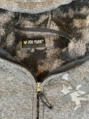 Vintage Zoo York Zip Hoodie XL Gray Sherpa Lined Y2K Skater Grunge