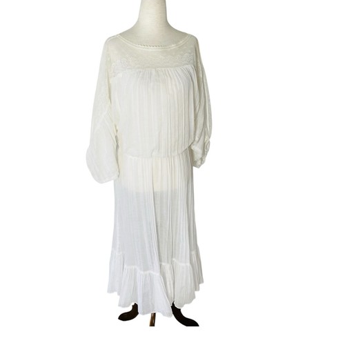 VINTAGE weiß Spitze Akzent Prärie Midikleid elfenbein groß romantisch ätherisch LESEN - Bild 6 von 7