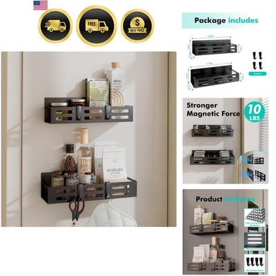 2 Pack Magnetic Spice Rack for Refrigerator, Black Magnetic Shelf and Fridge ...
