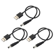 2 Pcs USB to DC Power Cable 0.5 M USB to DC 5.5mm x 2.5mm Power Cord Black