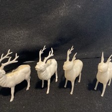 4 White Plastic Celluloid Christmas Vtg Deer Figures