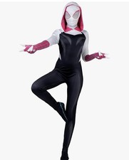 MARVEL Spider-Gwen Adult Zentai Halloween Costume Hooded Spandex Mask M 298