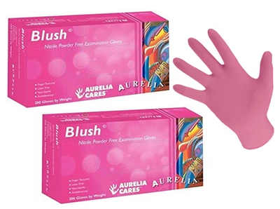 2 x Boxes of 200 (400 TOTAL) Aurelia Blush PINK Nitrile Powder&Latex FREE Gloves