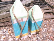 Two Maine style Lobster buoys, Nautical Garden Decor, Wooden Fishing Buoys