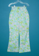 NOS Vtg 60s 70s Whistlers GROOVY Print Cotton Flare Pants Pastel Floral W 25"