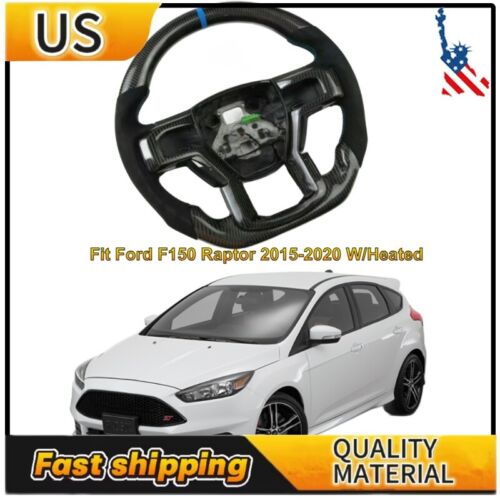 Fit Ford F150 Raptor 15-20 W/Heated Carbon Fiber Steering Wheel Blue Stripe NEW - Foto 2 di 7
