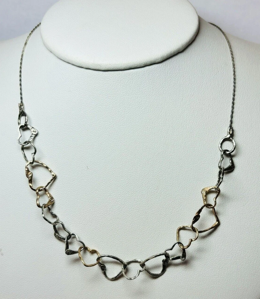 Or Paz Israel Sterling 925 Silver Two Tone Interlocking Heart Necklace 18 in - Image 3 of 4