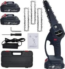 24V 6'' Mini Cordless Electric Chainsaw, 2 Batteries & 3 Chains -Premium Quality