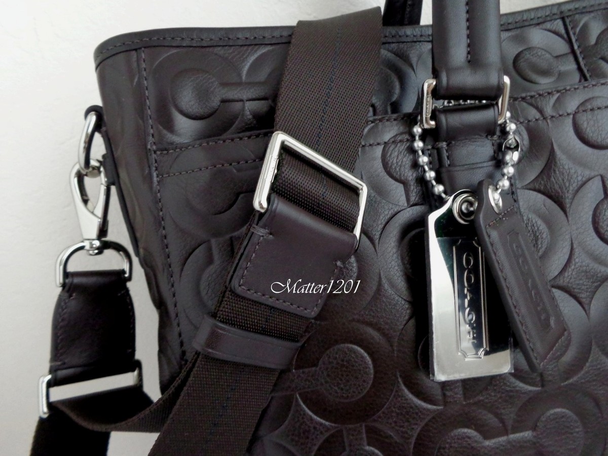 Coach NWT 70253 Men's Embossed Op Art Leather Business Tote Dark