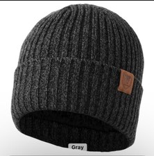 Gray Knit Beanie Winter Hat Thermal Thick Polar Fleece Snow Skull Cap Men Women