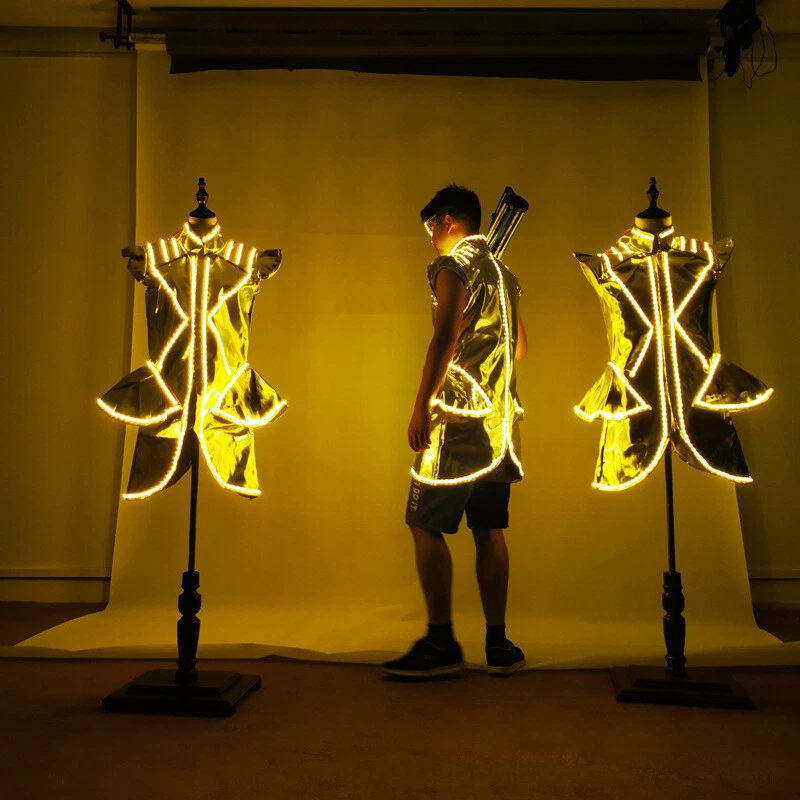 Conjunto de armadura de zanco iluminado robot LED espectáculo luz ropa traje DJ fiesta Foto 3 de 4
