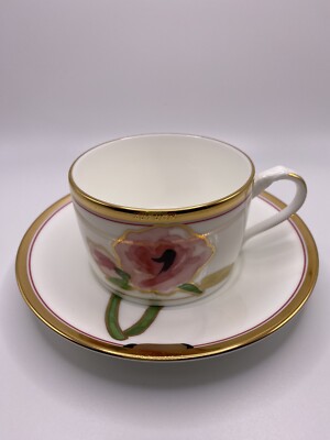 Noritake The Ginza Brilliant Four Seasons Cup & Saucer Pink Flowers Gold Gilt
