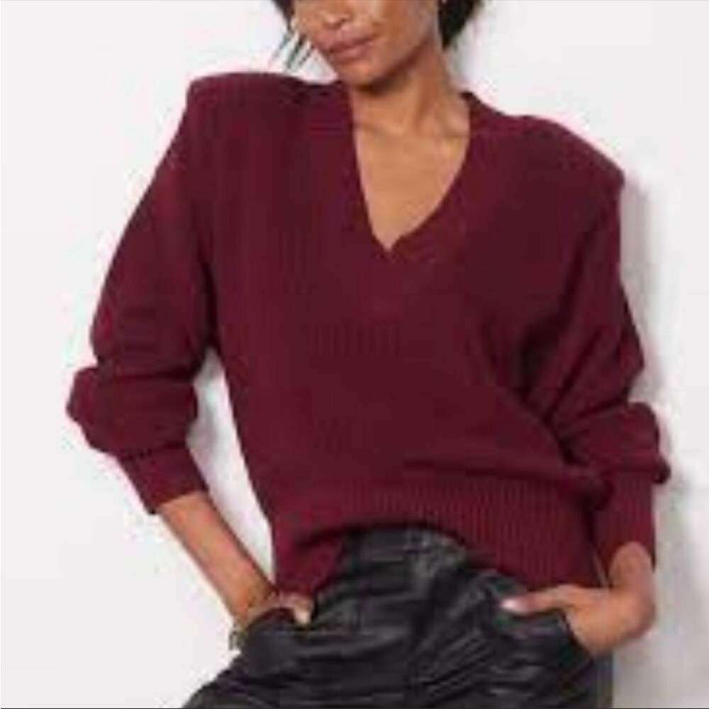 ✨NWT Pistola Evereve Merlot Red Slouchy V-Neck Ribbed Cableknit Sweater  Small www.imisca.jp