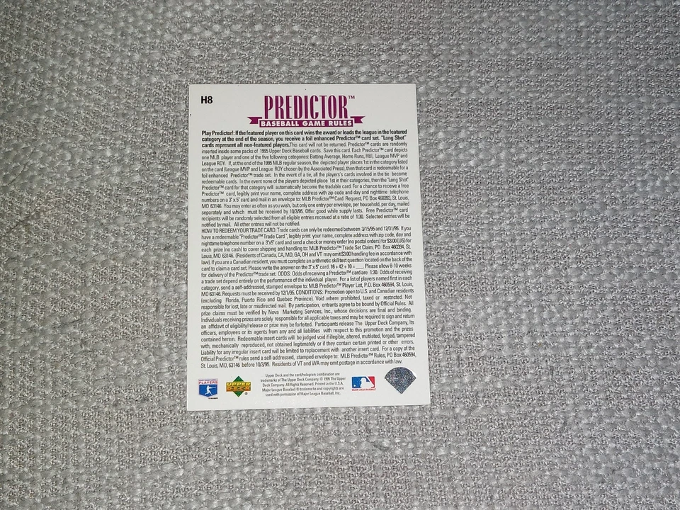 1995 Upper Deck Predictor Award Winners #H8 Mike Piazza - Image 2 of 2