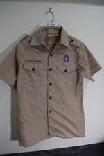 Boy Scout YOUTH L Official Uniform Tan S/S Big Button Shirt USA Made K366