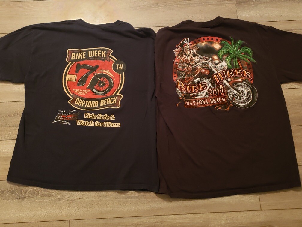 Lot of TWO T-Shirts 2011 & 2012 Daytona Beach Bike Week XL Mens Motorcycle