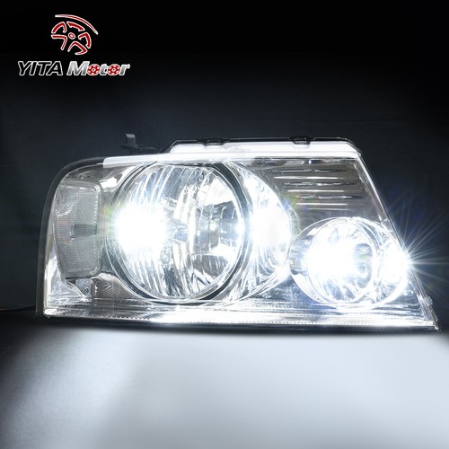 Headlights Assembly For 2004-2008 Ford F150 F-150 Chrome Clear Lens Headlamps - Picture 2 of 12