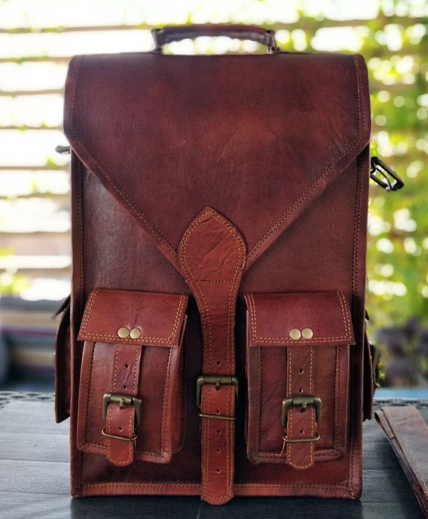 Leather Backpack Bag Vintage Genuine Travel Rucksack Brown Laptop Men's Men New