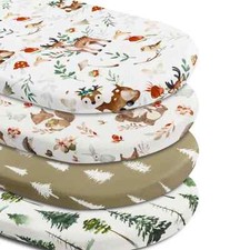 4 Pack Bassinet Sheets Woodland Forest Animals Wood Neutral Unisex Fitted Bab...