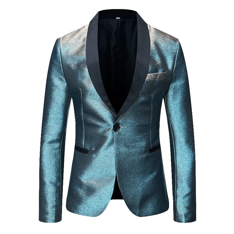 Men Fancy Dress Jacket Coat Tops Party Cocktail Button Coat Shiny Suit Blazer