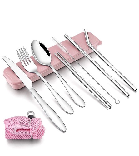 Reusable Personal Silverware for Camping , Travel - 9 Pcs Flatware Utensil Set - Picture 2 of 4