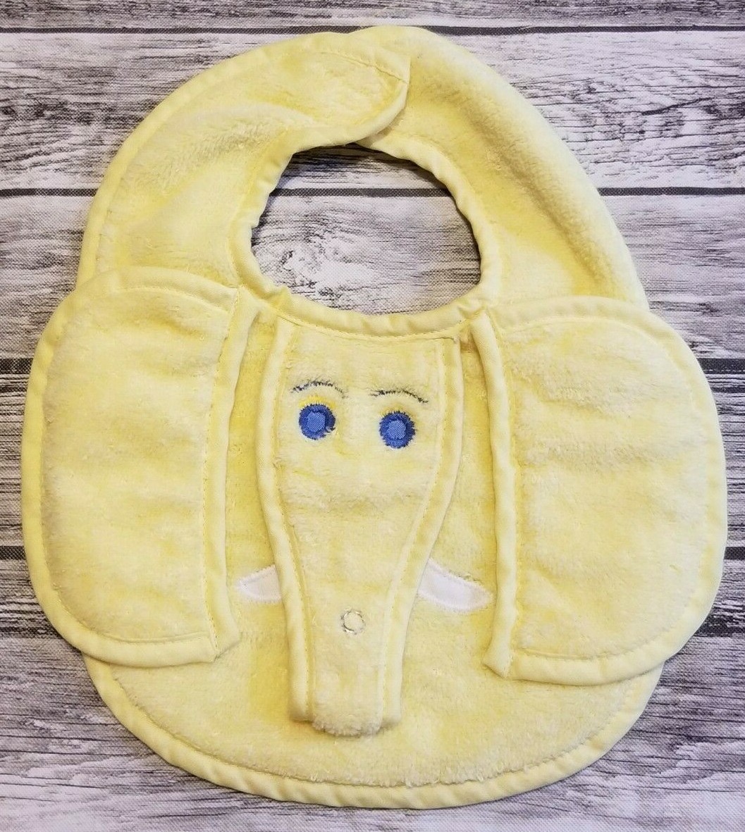 Vintage Hamco Terry Cloth Yellow Elephant Baby Bib with Pacifier Holder  Trunk | eBay