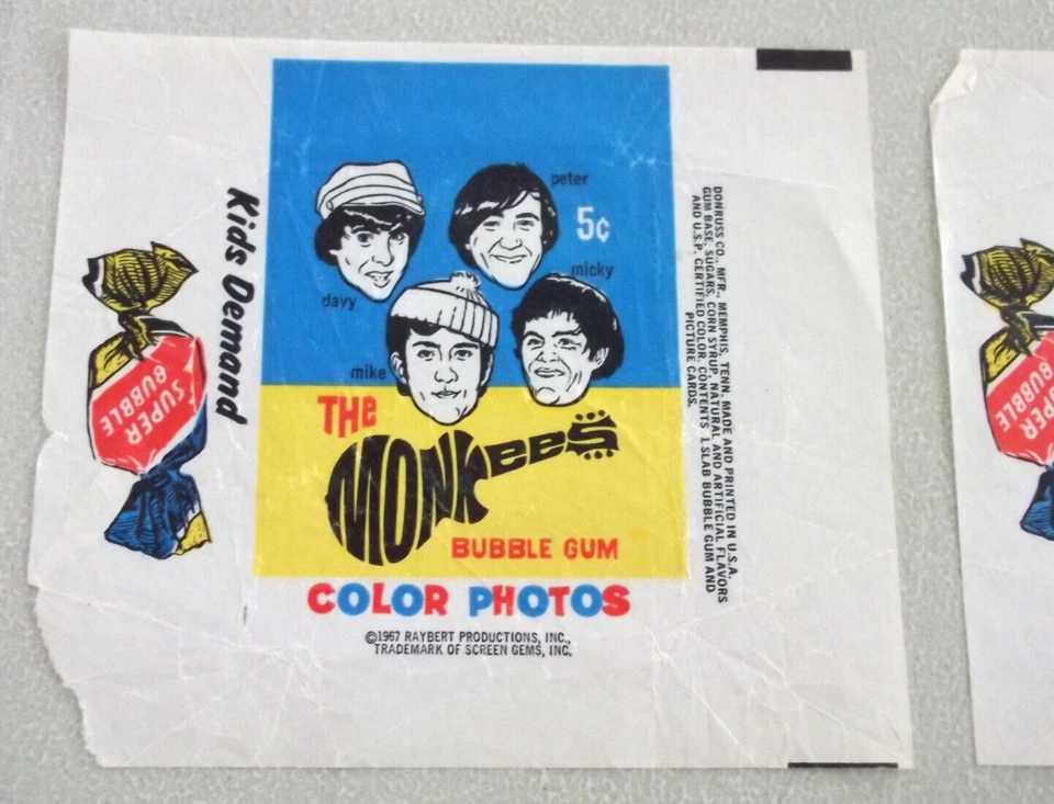 THE MONKEES Lot of 4 RARE 1966 & 1967 1 Vote 3 Gum WAX PACK GUM WRAPPERS - Image 2 of 4